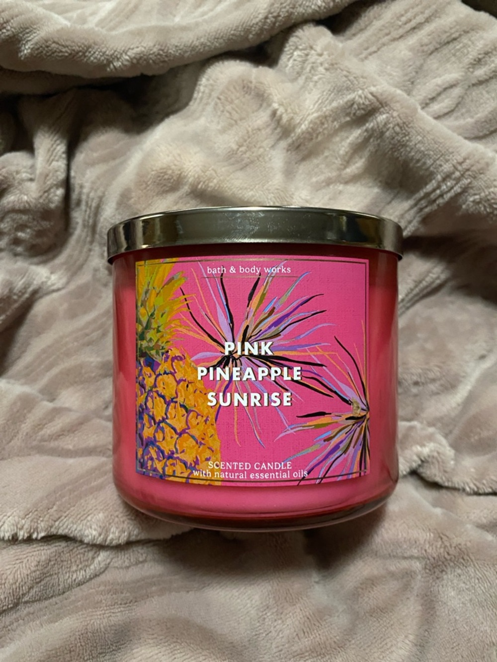 $20-Bath & Body Works Pink Pineapple Sunrise Candle - Pink with Yellow Accents